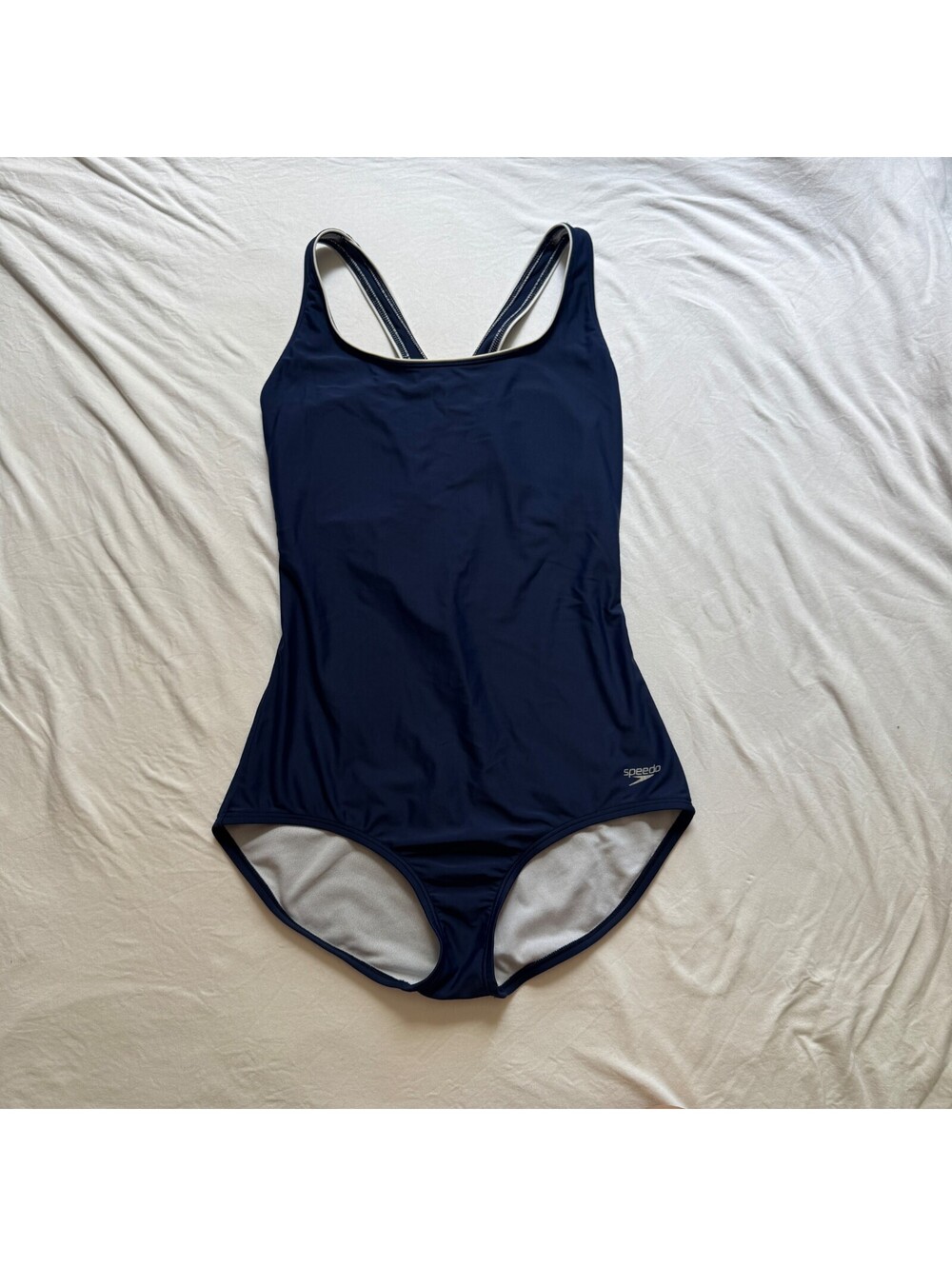 Speedo One Piece Swimsuit Womens L Navy Blue Racerback Athletic Swim Training